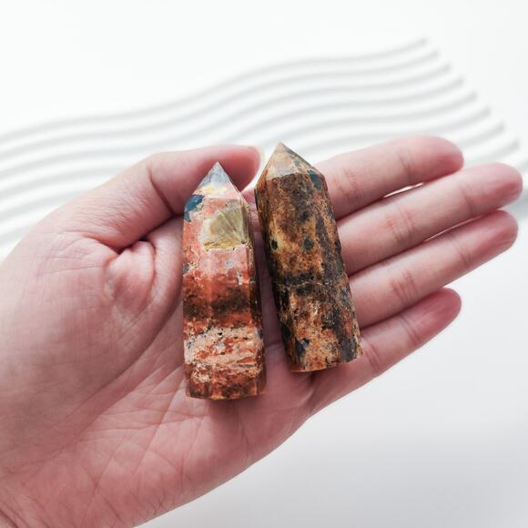 Sunstone with Blue Apatite Tower Points - Picture 5 of 9